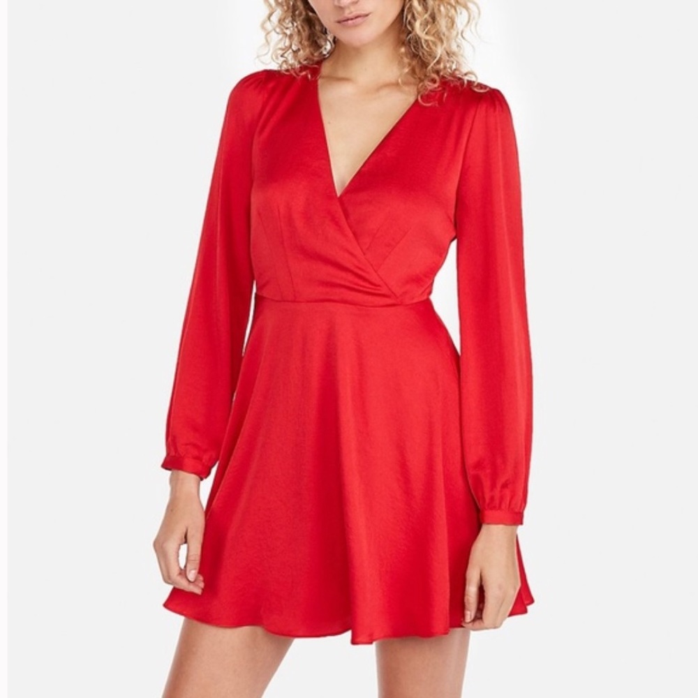 Express Surplice Keyhole Back Dress, Red, Size S